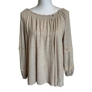Lane Bryant Off Shoulder Top Women's Size 14/16 Tan Peasant Lace Accent Boho